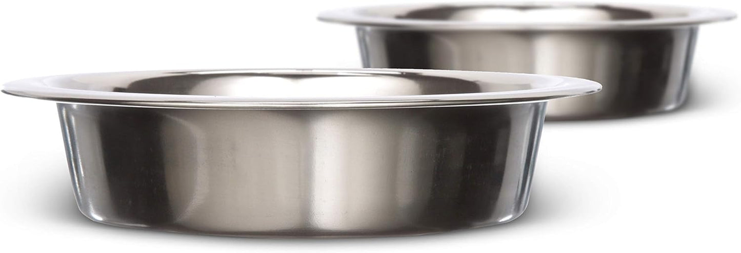 (2pk)1 Cup (8 Oz.) Shallow Stainless Steel Cat Bowls, Set of 2 Neater Feeder Replacement Bowls (Express & Deluxe), Metal Cat Dishes for Food and Water, Whisker Friendly, Dishwasher Safe