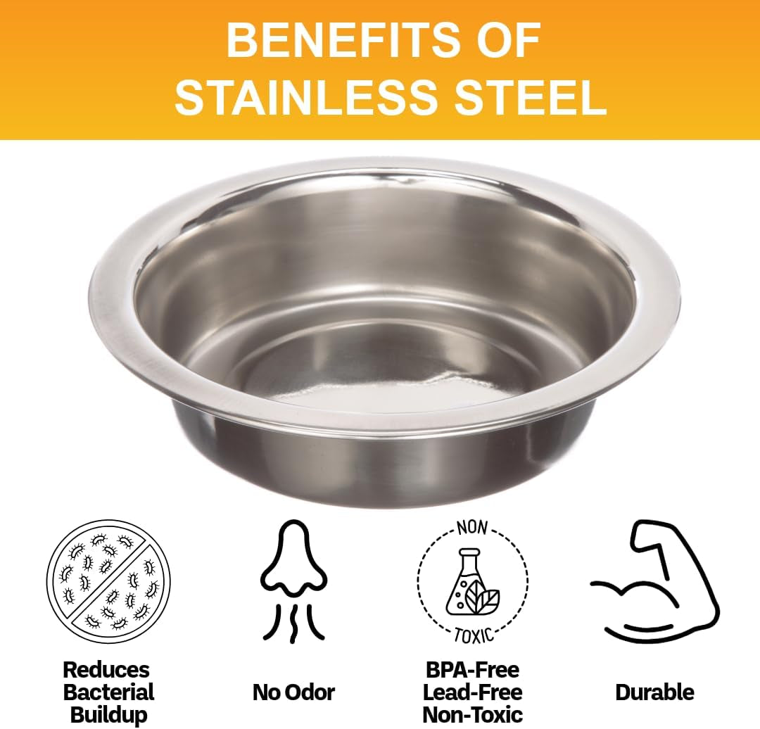 (2pk)1 Cup (8 Oz.) Shallow Stainless Steel Cat Bowls, Set of 2 Neater Feeder Replacement Bowls (Express & Deluxe), Metal Cat Dishes for Food and Water, Whisker Friendly, Dishwasher Safe