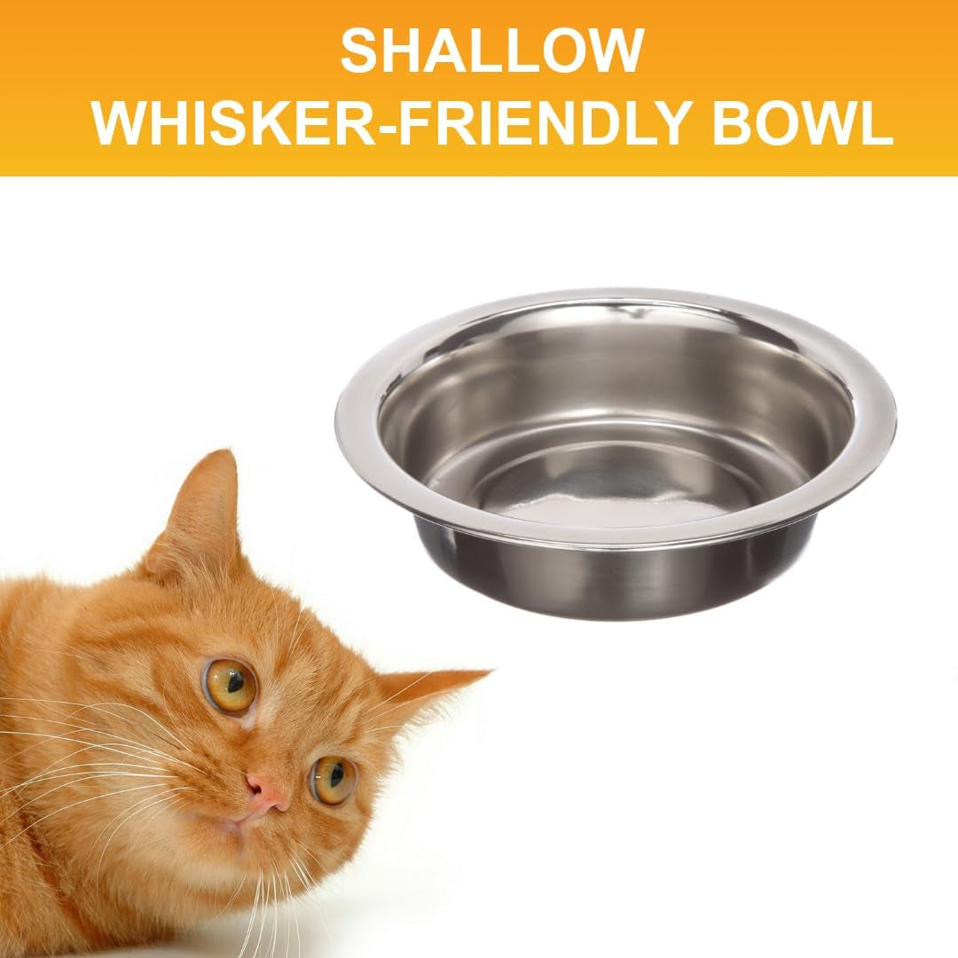 (2pk)1 Cup (8 Oz.) Shallow Stainless Steel Cat Bowls, Set of 2 Neater Feeder Replacement Bowls (Express & Deluxe), Metal Cat Dishes for Food and Water, Whisker Friendly, Dishwasher Safe