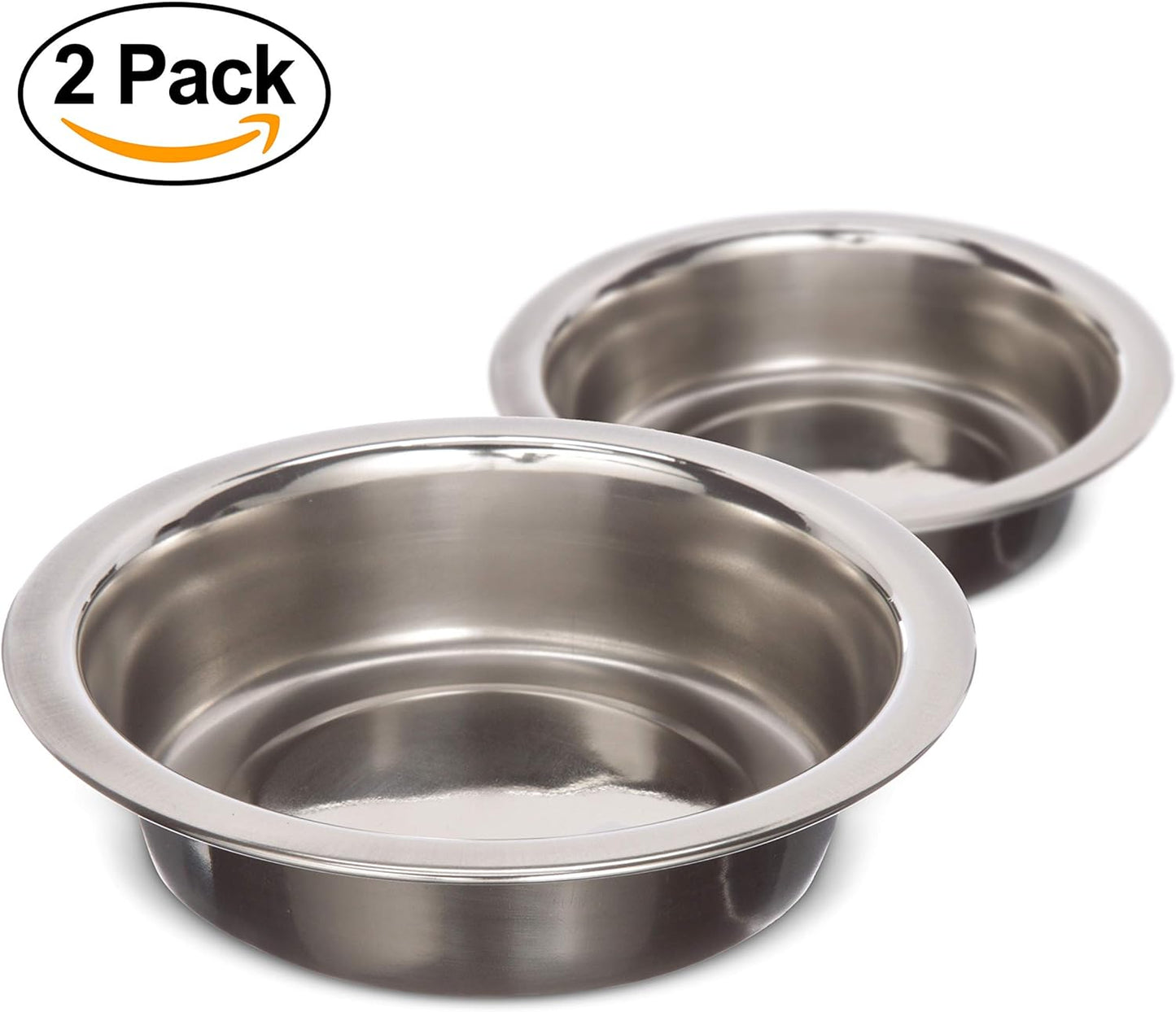 (2pk)1 Cup (8 Oz.) Shallow Stainless Steel Cat Bowls, Set of 2 Neater Feeder Replacement Bowls (Express & Deluxe), Metal Cat Dishes for Food and Water, Whisker Friendly, Dishwasher Safe